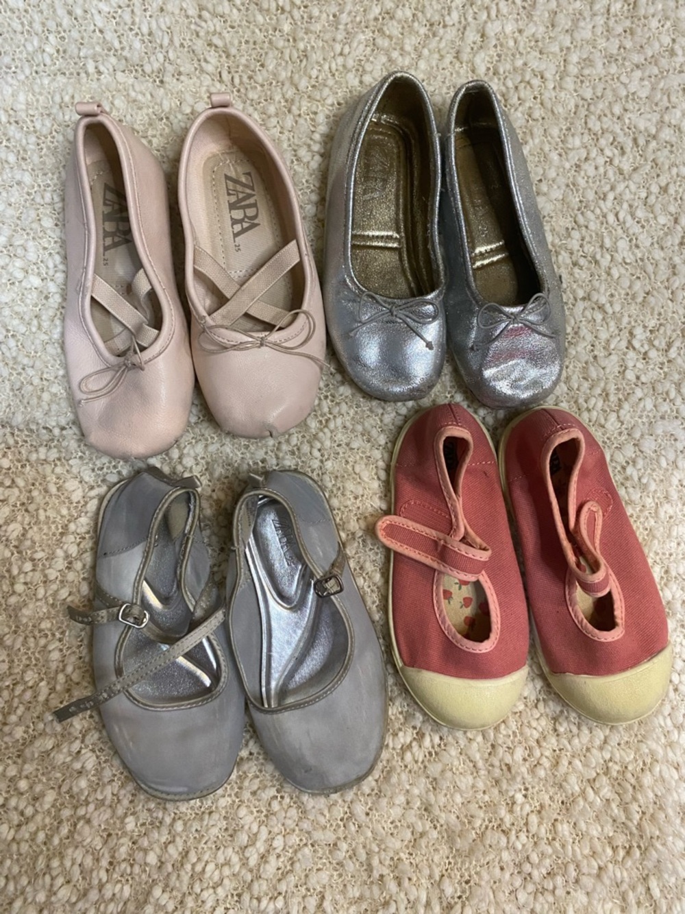 ZARA Girls Pink Ballet Flats with Cross Straps